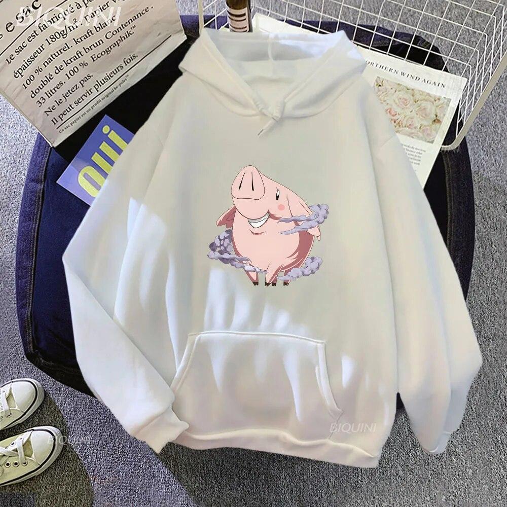 

Толстовки с принтом «Семь смертных грехов» в стиле аниме «Ястреб», Kawaii, свитшот с рисунком свиньи с рисунком для женщин-унисекс, осенне-зимняя мода