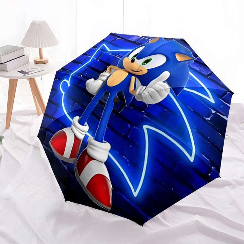 1pc Sonic the Hedgehog Automatic Opening Folding Umbrella - Portable 3-Fold Design, 8-Rib Outdoor Umbrella, Festival Gift for Fans, Travelers, Da