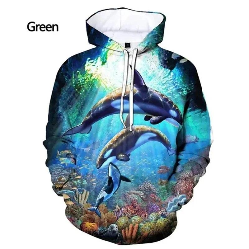 

Fashion 3D Dolphin Printed Hoodies For Men Ocean Animal Graphic Sweatshirt Children Hipster Streetwear Pullover Women Hoodie