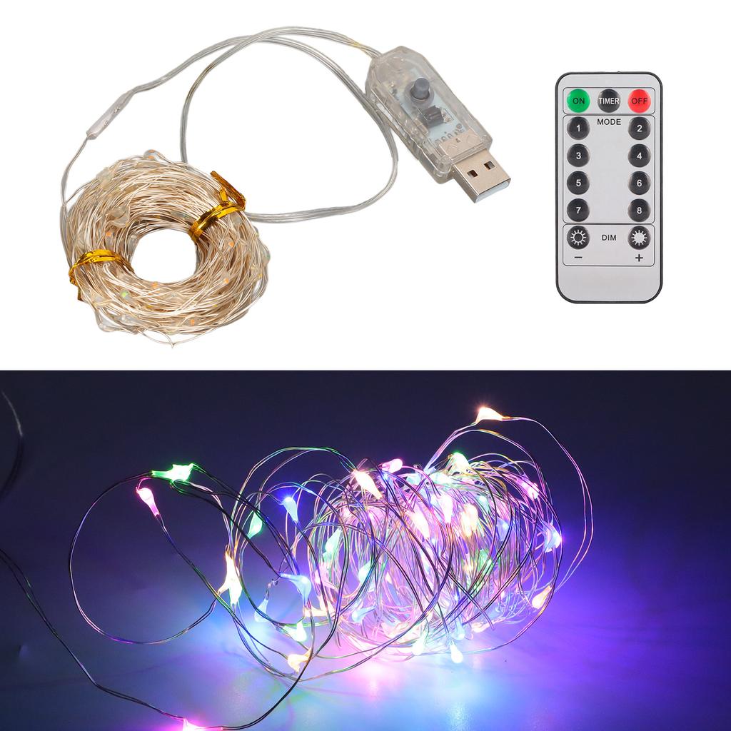 LED-Lichterkette 10 Meter 100 LEDs Lichterkette mit Fernbedienung 8 Modi USB-betrieben Wasserdichte Lichterkette für Schlafzimmer