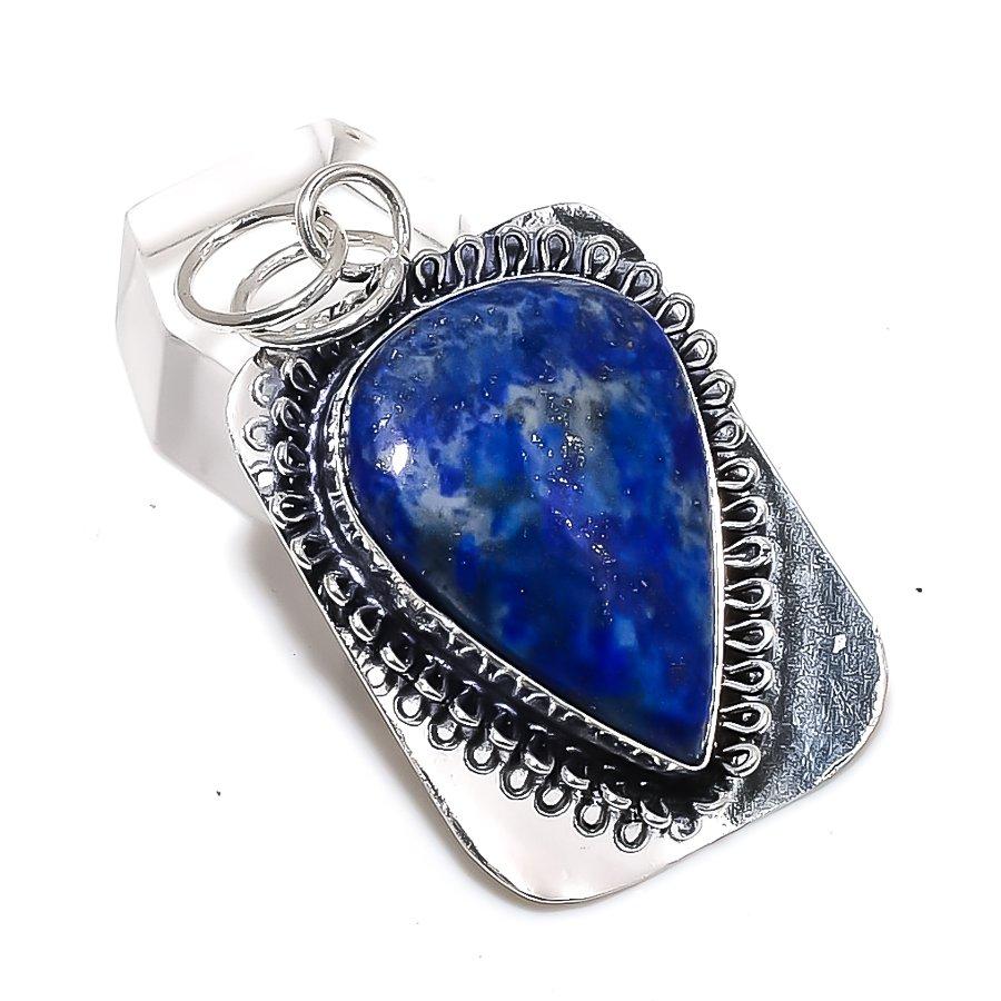 Natural Lapis Lazuli Gemstone 925 Steling Silver Jewelry Pendant 2.09" k4q17