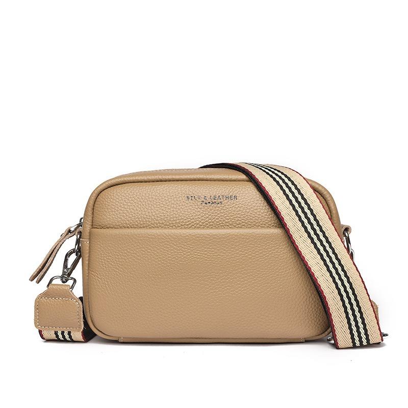 

First layer cowhide shoulder bag women s versatile commuter messenger bag fashionable solid color simple fashion small square bag women One size хаки