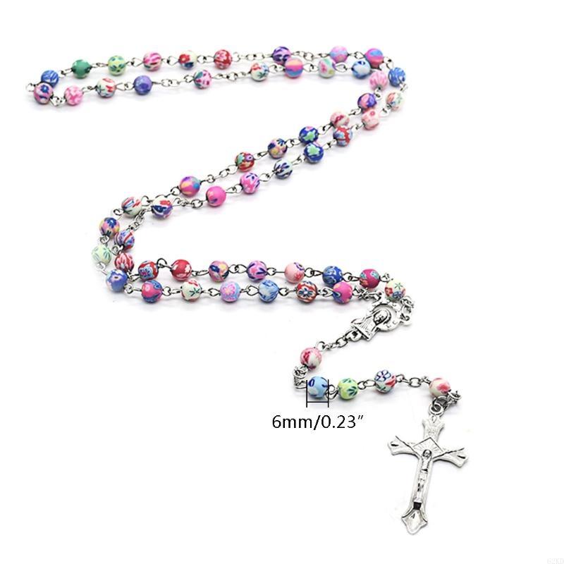 62KD 6mm Round Ceramic Beads Rosary Necklace for Cross Pendant Catholic Necklaces Religious Jewelry Women Gift