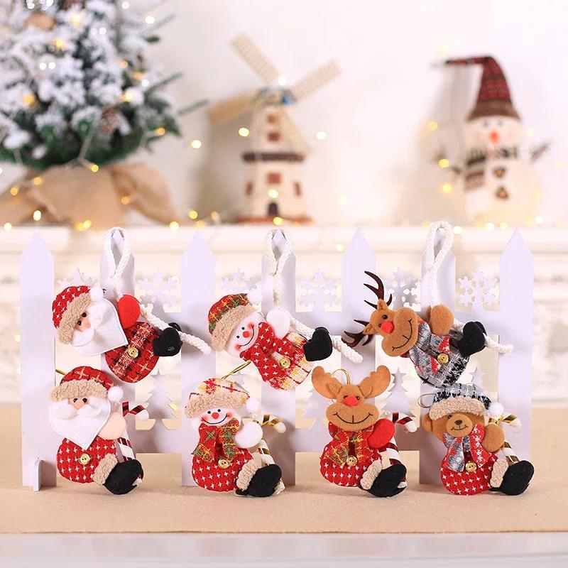 Christmas Santa Claus Dolls Dancing Snowman Deer Bear Cloth Puppet Christmas Tree Small Hanging Pendant Home Craft Decor Gift