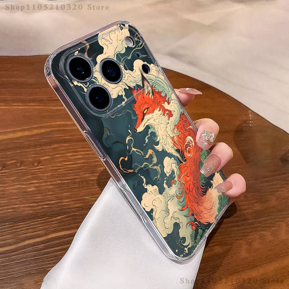 

Nine tailed fox Phone Case For iPhone 17,16,15,14,13,12,11 Pro,Max,Plus,XR,Mini,E Clear Full-coverage Soft Cover iPhone15