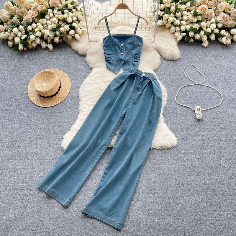 American Retro Denim Easiest for Match High Waist Straight-leg Sling