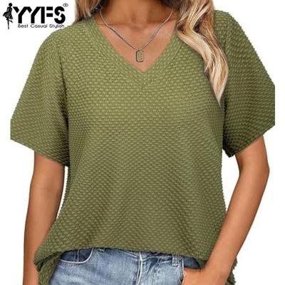 Women's Fashion Casual Summer Spring Solid Color Print Short Sleeve V-Neck Blouses & Shirts