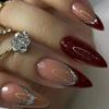 Punte Unghie Mandorla Stile Francese con Glitter Champagne - Unghie Press-On Rimovibili Look Dolce e Audace