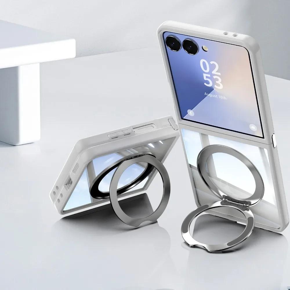 360 Magnetic Ring Holder Phone Case for Samsung Galaxy Z Flip 7 FE 6 5 Flip7 Flip6 Flip5 5G Clear TPU PC Cover with Kickstand
