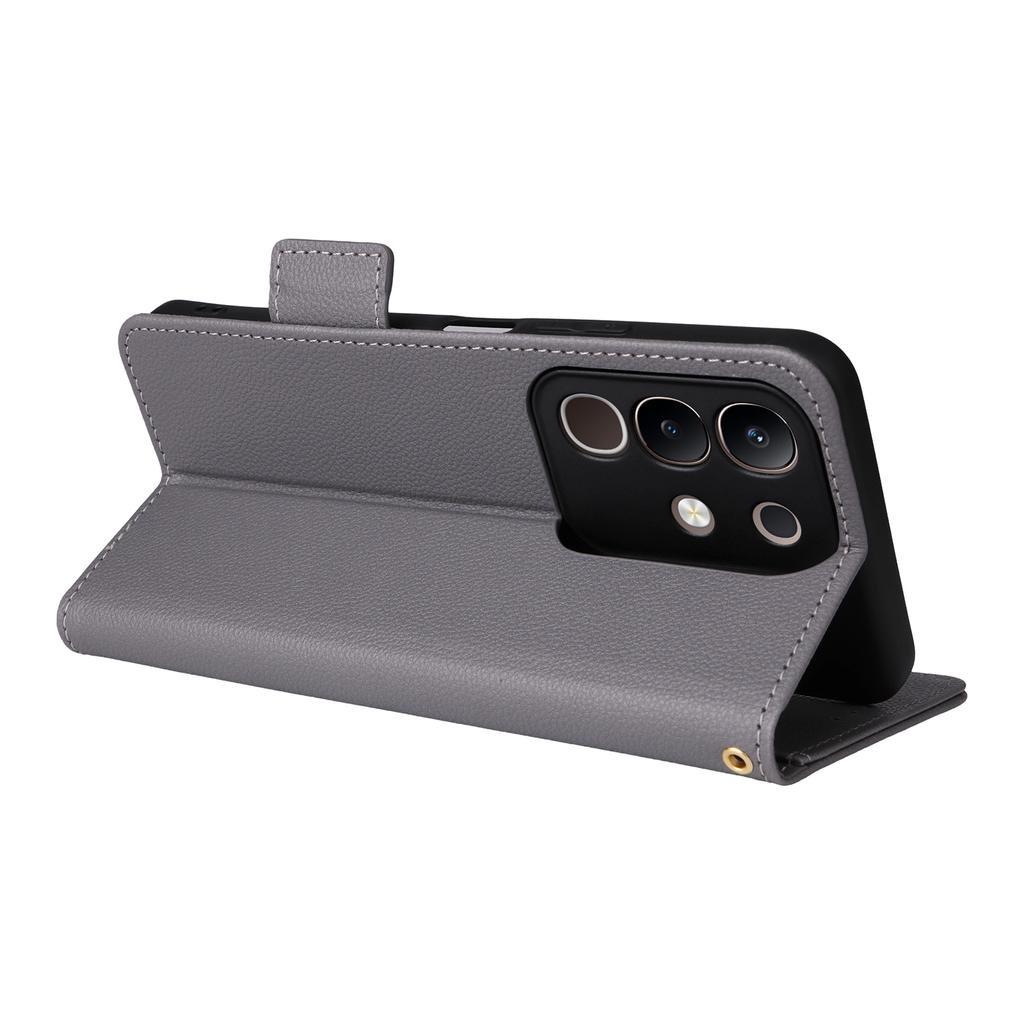 For vivo Y29 4G/T4x 5G Case with Wrist Strap Litchi Texture PU Leather Wallet Phone Cover