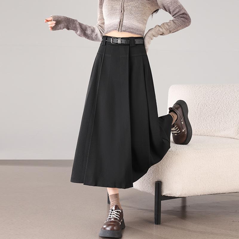 2025 Women s Drapey A-line High-Waisted Pleated Long Skirt Large чёрный