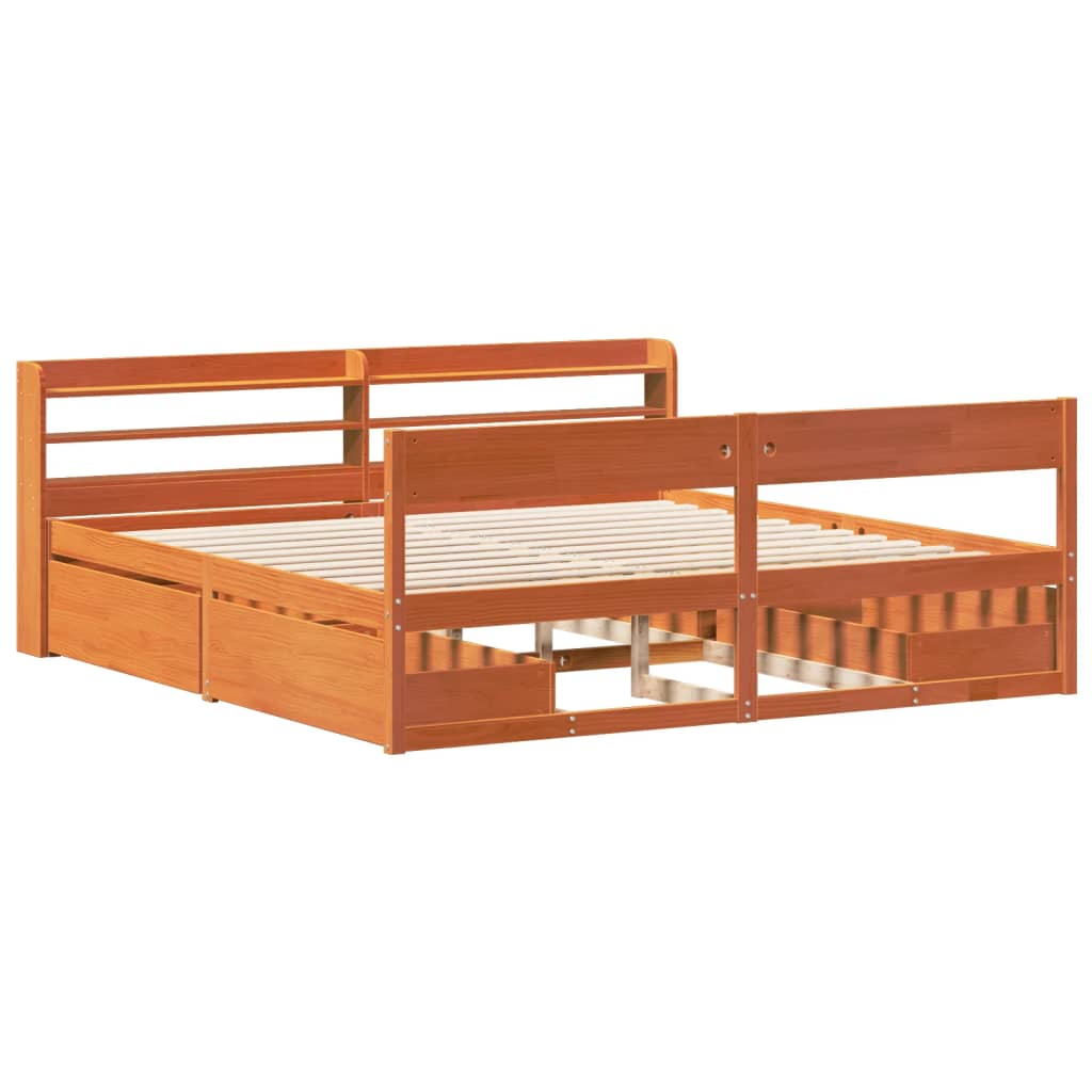Solid Wood Bed Without Mattress Wax Brown 200x200 Cm Pine Wood