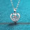 Sterling Heart Pendant Necklace With Moissanite Stone Minimalist Chic Jewelry Women Adjustable Chain 21-50cm