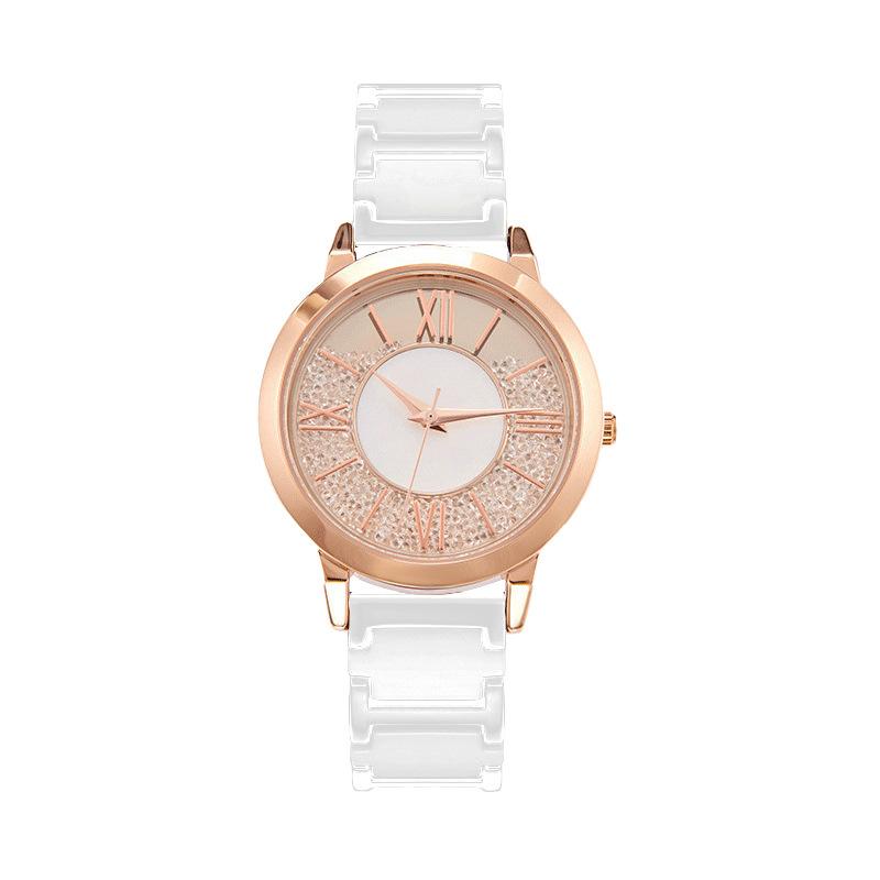 Glänzendes Treibsand-Temperament Voller Diamanten Retro Römisch Leichter Luxus Keramik Nischenuhr Damen