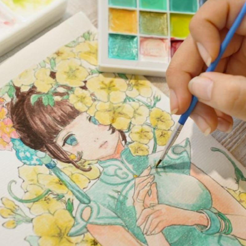 24-Farben Nationaler Stil Festes Aquarellpigment-Set Künstlerbedarf für Anfänger Handgezeichnete Illustration Kreation Aquarellfarbe
