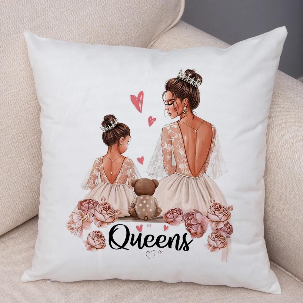 Beautiful Super Mother and Baby Pillow Case  Decor Cartoon Women Cushion Cover for Sofa Home Short Plush Pillowcase 45x45cm