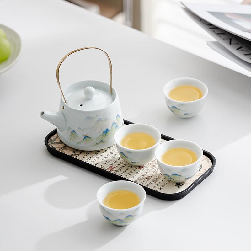 Cultural Chinese Ceramic Tea Set with Beam Handle Pot