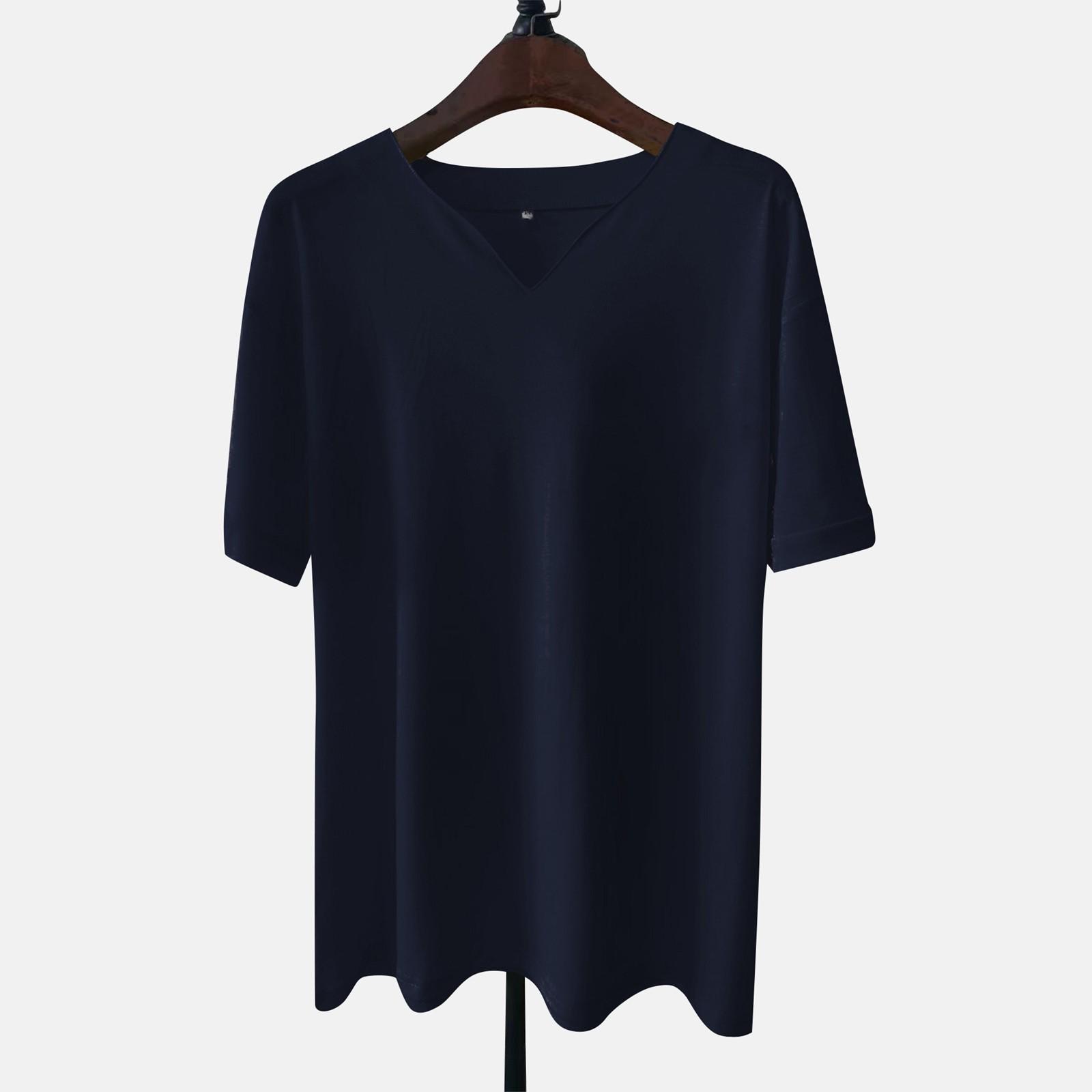 

Men s Casual Solid Color V-Neck Gentleman s Business Short Sleeve Fitness T-Shirt M темно-синий