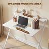 Compact Folding Desk for Small Spaces with Storage Shelf for Home Office, White