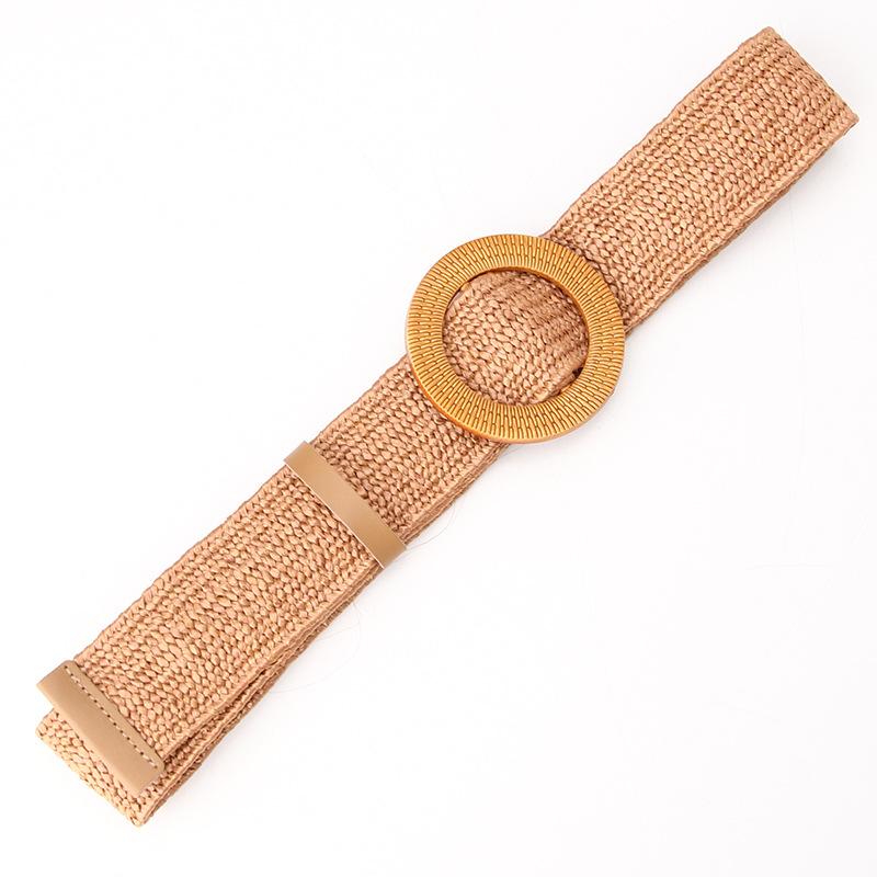 Imitation Grass Woven Women'S Elastic Belt Personalized Large Plastic Buckle Dress Elastic Waist Seal