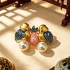Birds of A Feather Enamel Brooch - Fake Pearl Drop Pendant Pin - Couple's Style Headpiece