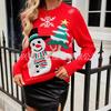 Womens Christmas Knit Sweater With Tree Snowman Motif Loose Fit Round Neck Pullover Acrylic Blend Casual Winter Top