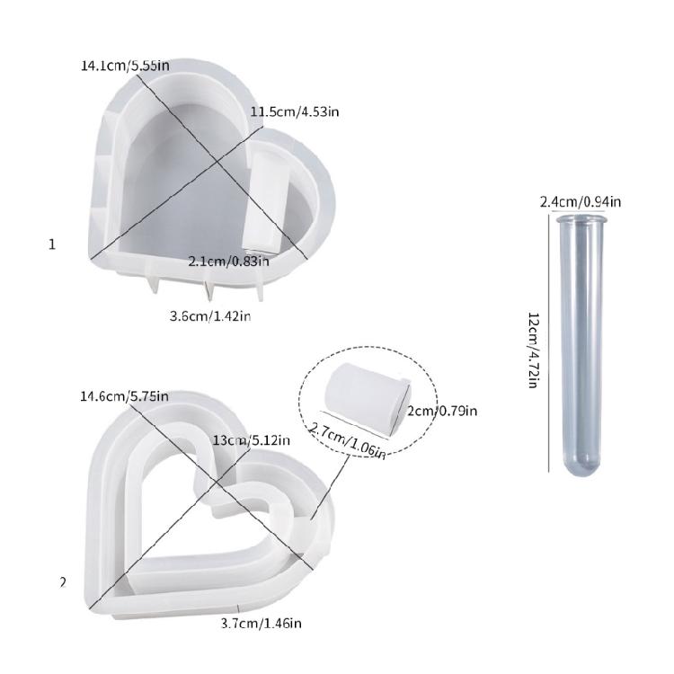 Test Tube Vase Silicone Mold Heart Shaped Flower Pots Hydroponic Plant Molds DIY