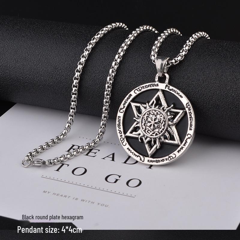 Trendy Six-Pointed Star Pendant Titanium Steel Necklace for Men & Women - Hip Hop Style Sweater Chain Jewelry.