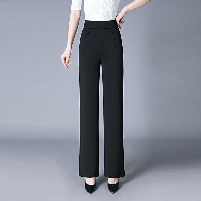 Women's High Waist Slimming Wool Wide Leg Pants with Pockets - Versatile Spring Collection