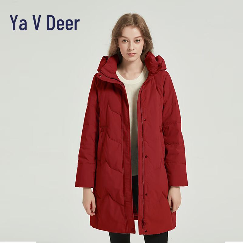 Ya Lu Damen Lange Daunenjacke mit abnehmbarer Kapuze