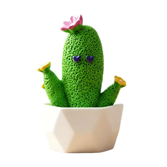 Mini Artificial Cactus Plants in Pots, Compact Faux Potted Cactus Ornaments, Resin Small Decorative Plant for Home Office Desk Tabletop Shelf Decor