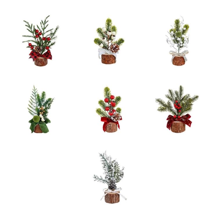 Wood Base Christmas Tree with Faux Branch Detail for Desk, Shelf, Counter, Entry Table, and Shop Front Display