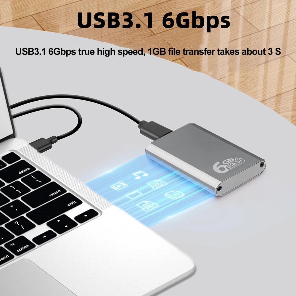 6Gbps mSATA SSD Enclosure mSATA To USB 3.1 Gen2 Adapter Case with Type C Port for mSATA Internal Solid State Drive Hard Drive