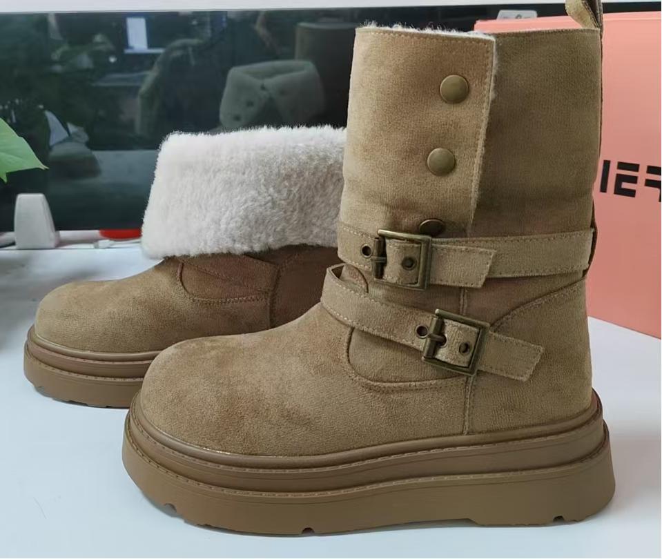 Belle velvet thick-soled snow boots medium tube winter warm thickened stacked wear ankela red shoes