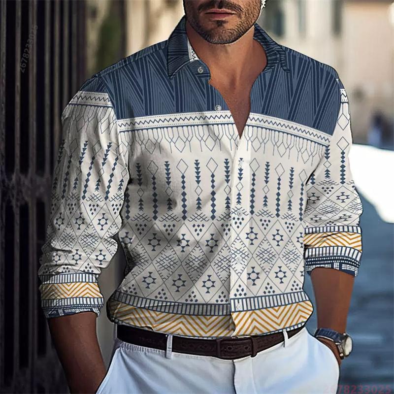 2026 New Style Red, Black, and White Striped Long-Sleeve Shirt for Men, Stylish Slim Fit Lapel Cardigan Casual Top