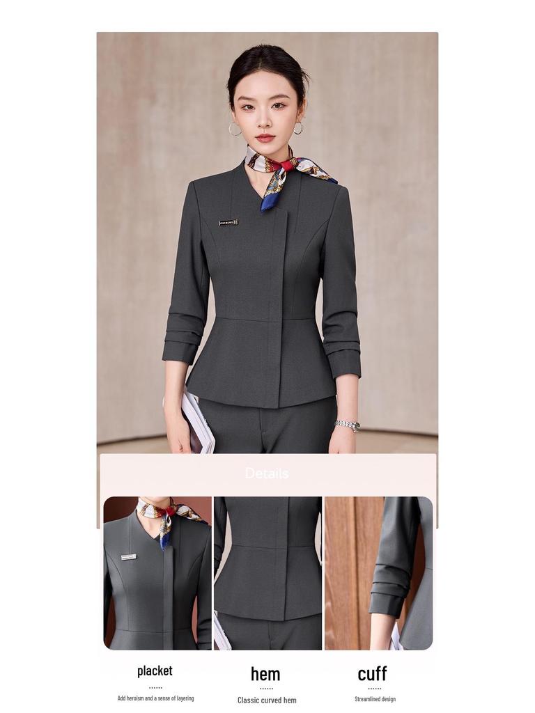 Luxury Women's Autumn/Winter Suit Set for Jewelry Store, Hotel Receptionist, and Salon Workwear