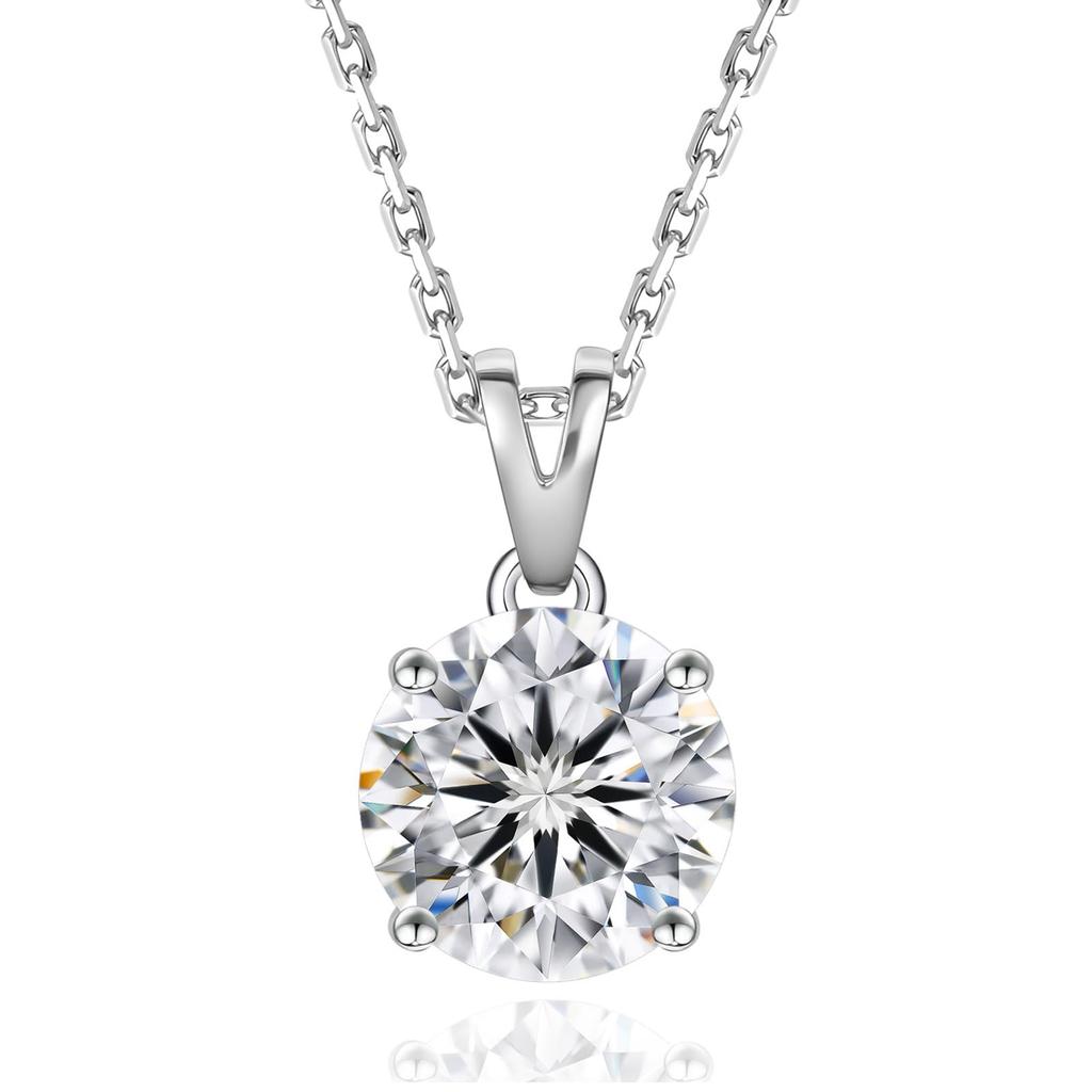 Necklace for Single D Color Sparkling 925 Metal Allergy Gift Box Birthday Gift Accessory KRKC&CO Women, Diamond, Moissanite, 1.0 Carat, & VVS1, 4-Claw