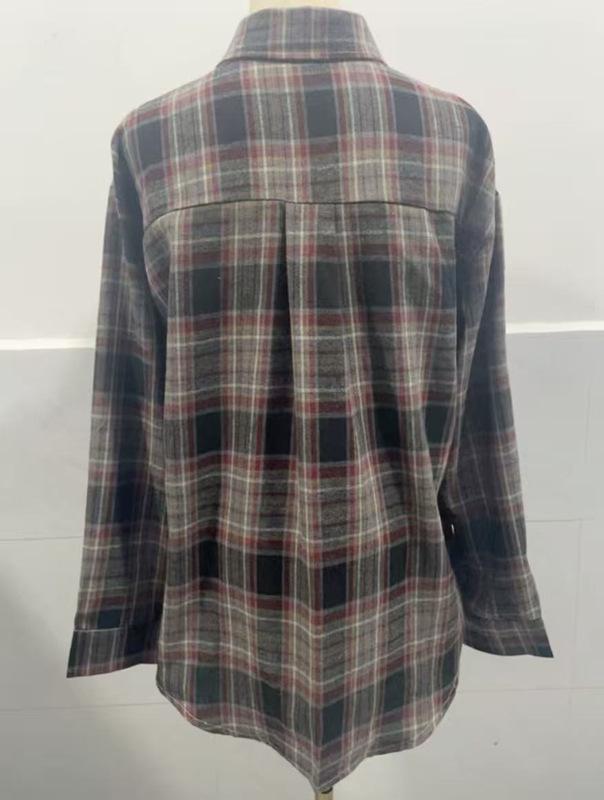 2025 Women's Cross-Border European and American Loose Plaid Pocket Shirt - Autumn/Winter Casual Fashion.