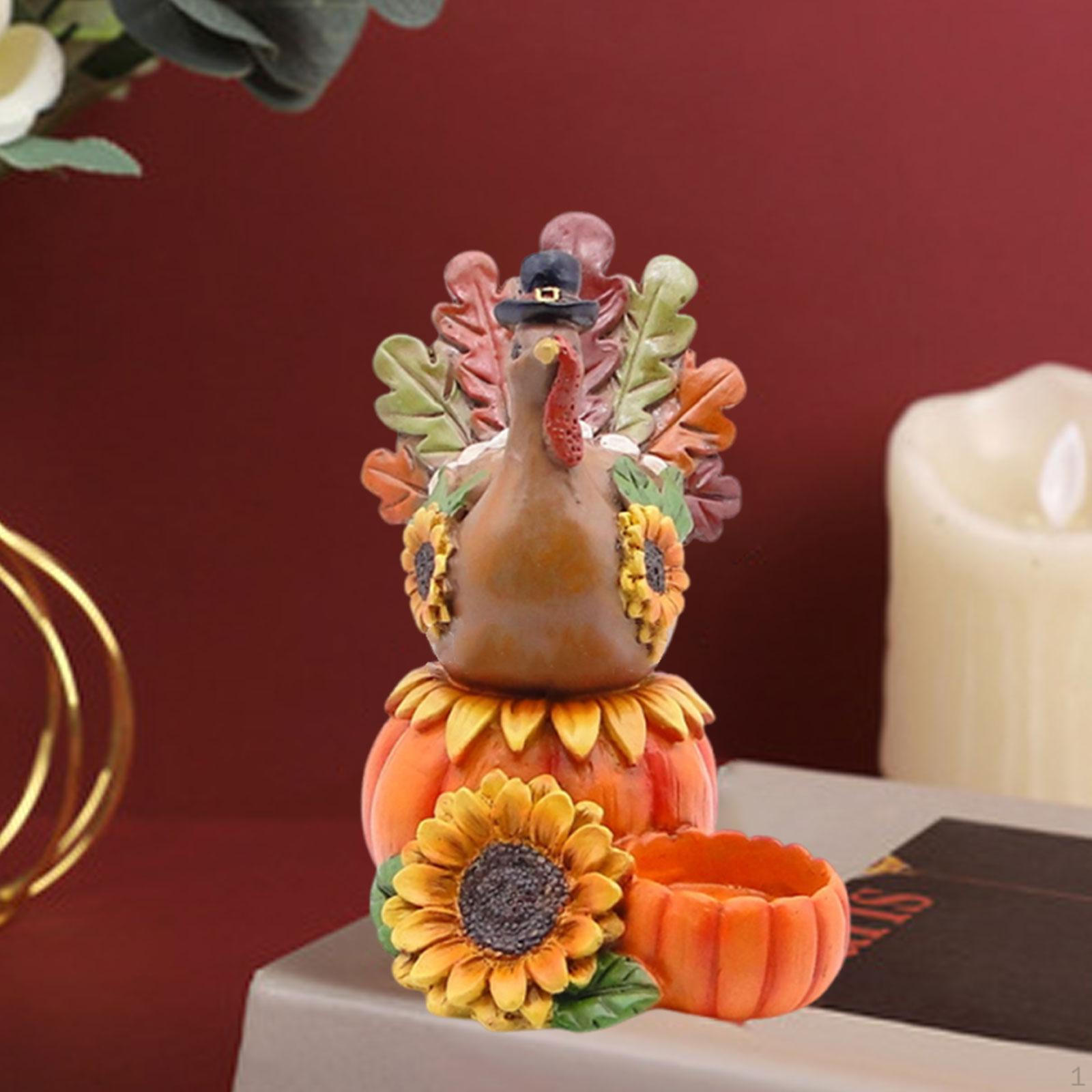 

Candle Holder Turkey Statue with Pumpkin Ornament Decoration Thanksgiving Sculpture Resin Figurine Style B