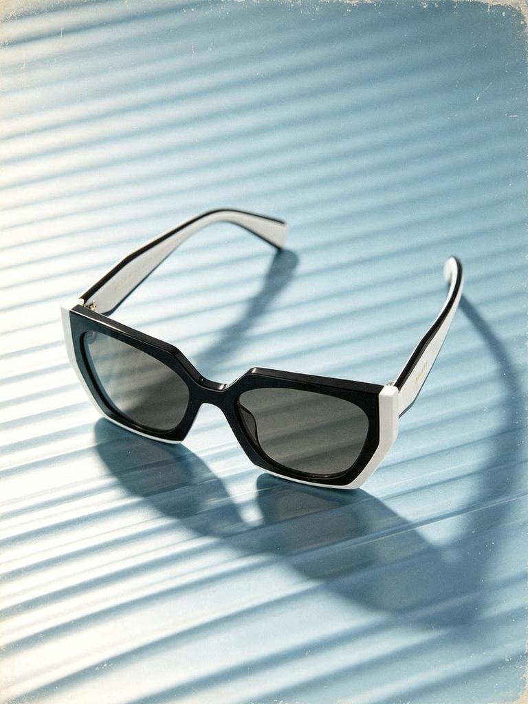 PRADA Women Two-Tone Black White Cat Eye Sunglasses Retro Geometric Thick Acetate Frame UV Protection Anti Glare Fashion Street Driving Shades