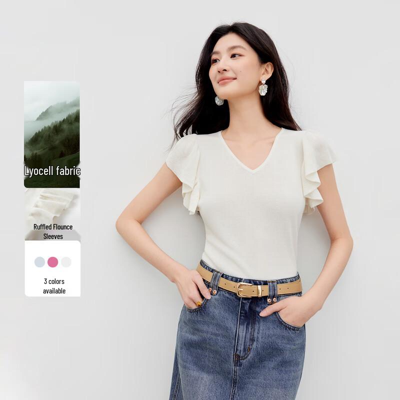 Women s Ruffle V-Neck Sleeveless Slim Knit Top M
