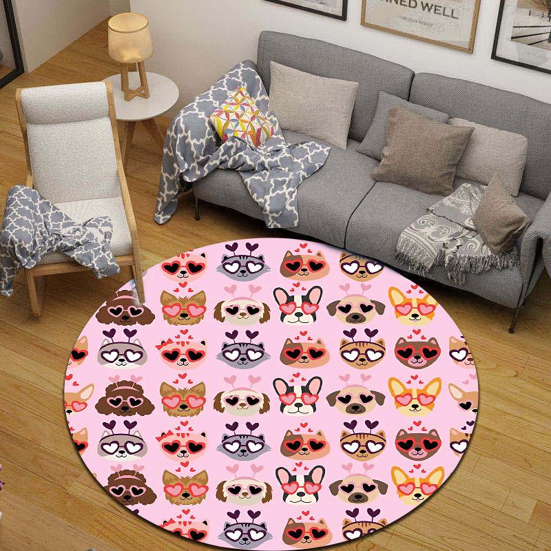 Serene Round Love Multicolor Floor Rug, Non-Slip Floor Mat for Nursery