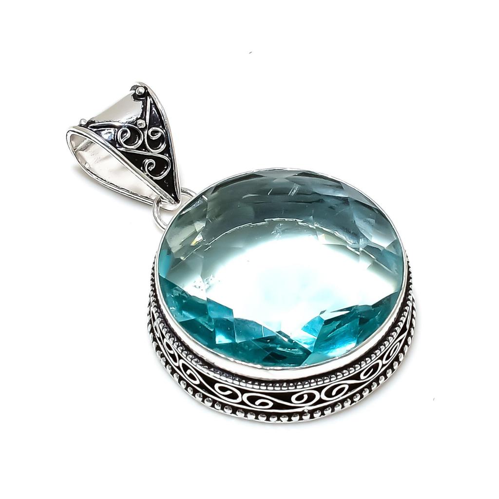 Aquamarline Gemstone Silver Pendant In 925 Sterling Silver- Handmade Design, Everyday Wear Jewelry, Unique Aquamarline Pendant Wadding Gifts