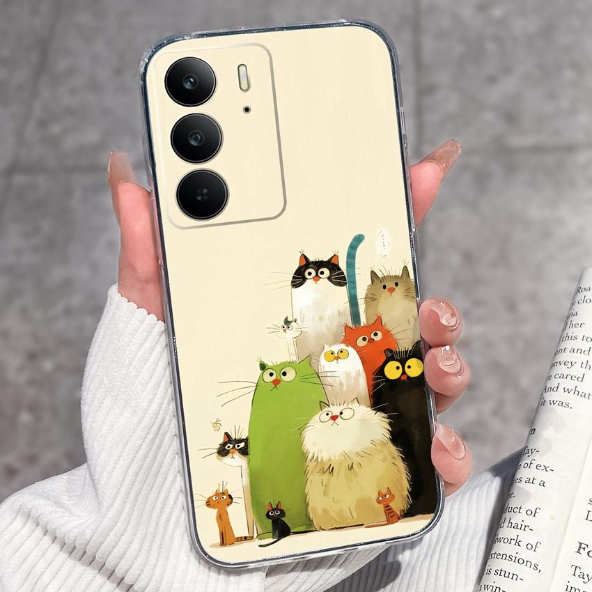 For Oppo Realme C75 C75x C71 C67 C63 C55 C35 C33 C21Y C20 C15 Clear Phone Covers Adorable Cat Patterns Screen Protector Dustproof Case For Oppo Casing