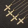 Nidin Hip Hop Style Cross Pendant Necklace Pearl & Cubic Zirconia Inlaid Women Faith Neck Chain Fashion Daily Wear Jewelry Gifts
