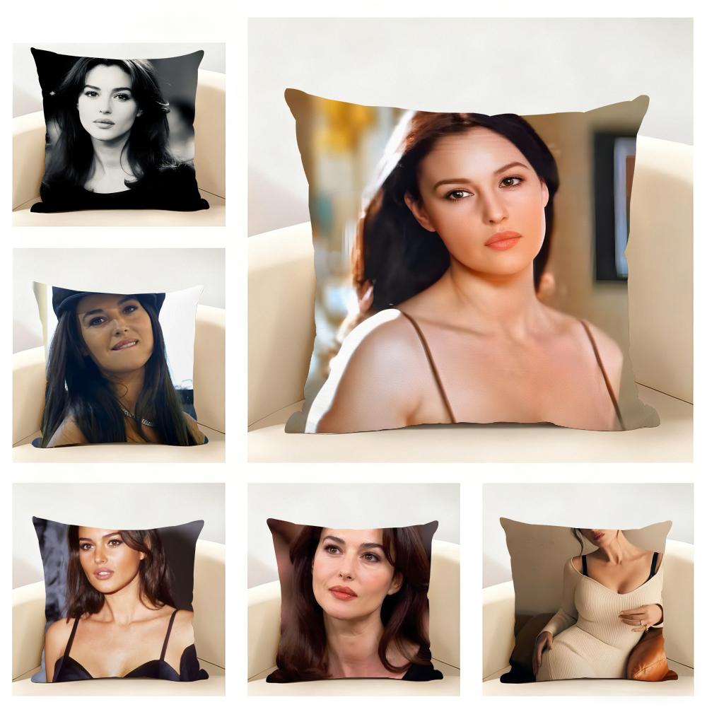 MMonica Bellucci Cushion Cover Linen Pillowcase Soft for Sofa Bed Home Room Decor
