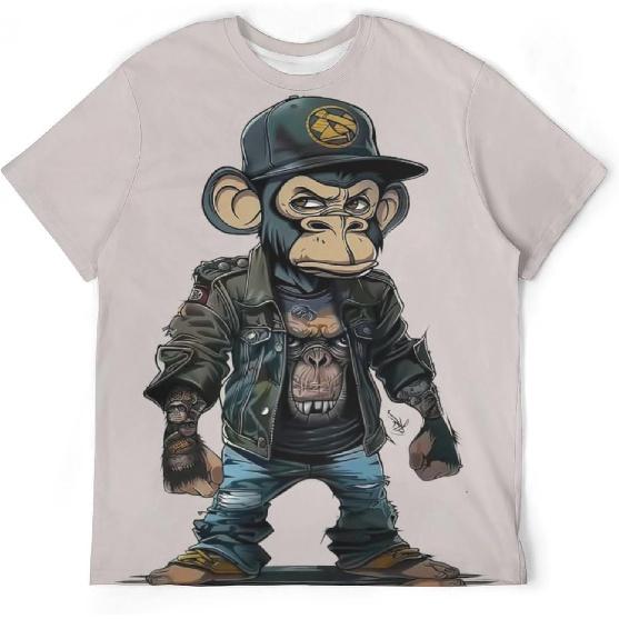 Herren Cooles Affen-Grafik-T-Shirt Tier-Thema Street Style Kurzarm-Top