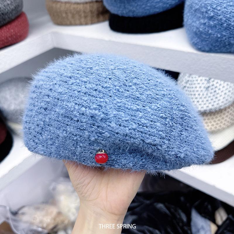 Autumn Winter New Korean Solid Color Retro Knitted Beret Women'S Daily Wear Commuting Travel Personality All-Match Painter Hat