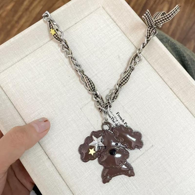 Creative Fabric And Alloy Dog Clavicle Necklace Stylish Layering Jewelry For Casual Outfit Accessories