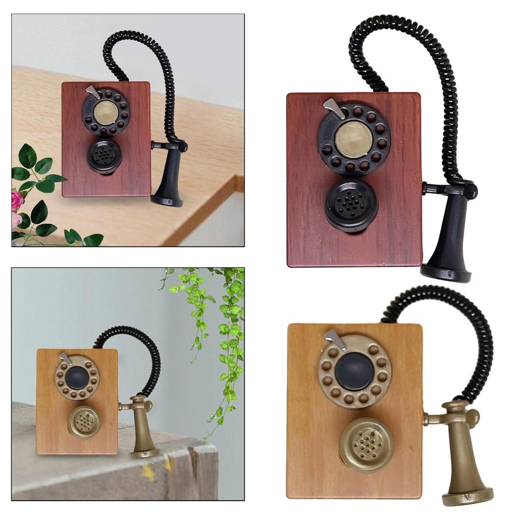 1:12 Desk Phone Model Vintage Realistic Dioramas Simulated Mini Phone Miniature Dial Phone for Architectural Layout